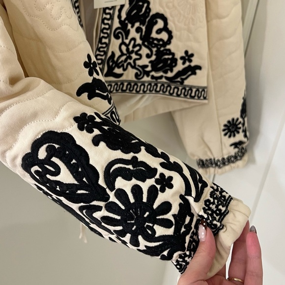 Bohme Beige Bomber Jacket with Black Embroidery - Picture 3 of 8